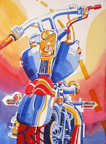 "Harley Davidson Motorcycle" was drawn on location and painted in the studio. Latus Motors in Oregon City was kind enough to let our group come and draw for the morning. 22"x30" Original and prints available.
