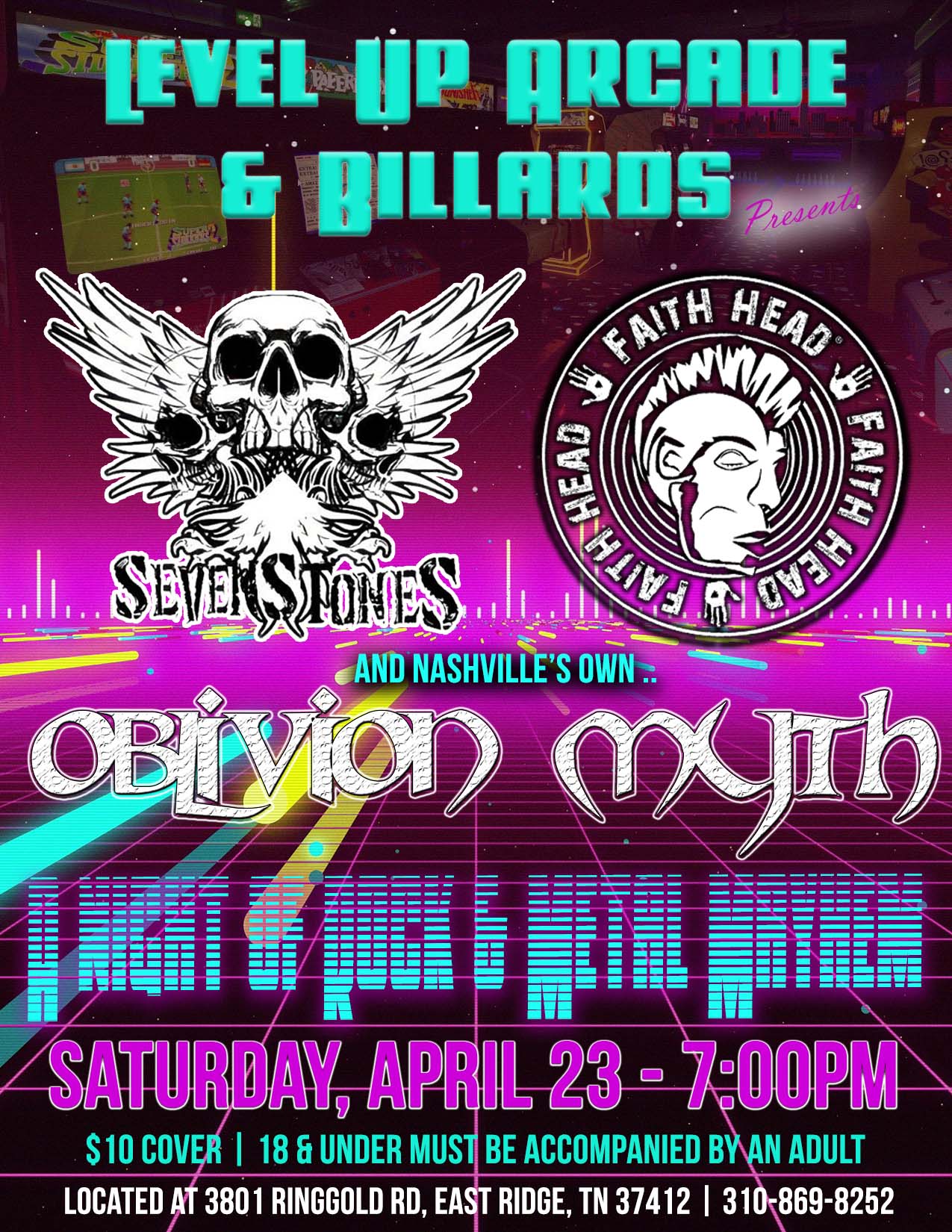 Faith Head, Seven Stones & Oblivion Myth at Level Up Arcarde & Billiards