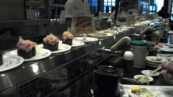 The neighborhood sushi bar! Loved the conveyor belt!
