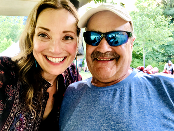 Lisa Bodnar enjoying the after show camaraderie at the Summer Solstice Evening with local musician, vocalist with the Legacy Rock & Roll Band, Bunny Mclean who spent the evening supporting the community.

