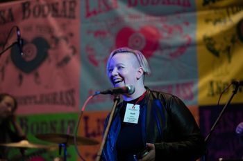 Colleen Pierson of Safe Harbor Easton addresses the crowd during the PA67 Tour Date Night Fundraising Event at the IceHouse
