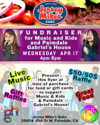 Jersey Mike's Fundraiser for Music and Kids & Gabriel's House