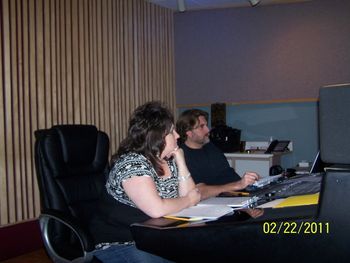 Anna and engineer Van Atkins listening as the guys finish up a track.
