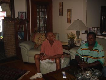 Jerry and Jonnie in Rock and Michele's living room enjoying the Blackites DVD
