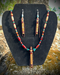 Curly Maple Miniature Flute Necklace/Earrings with Sleeping Beauty Turquoise Inlay (Set)