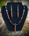 Walnut Miniature Flute Necklace/Earrings with Sleeping Beauty Turquoise Inlay (Set)