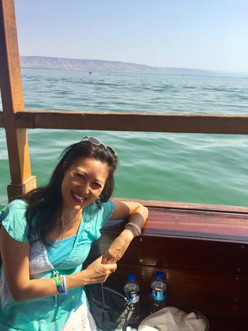 Water blessing on the boat: thank you Sea of Galilee
