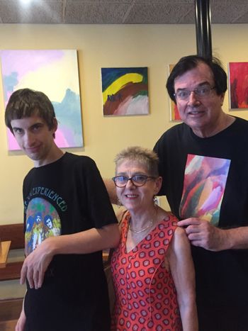 Nick and his dad with Cambridge artist Susan Gurry
