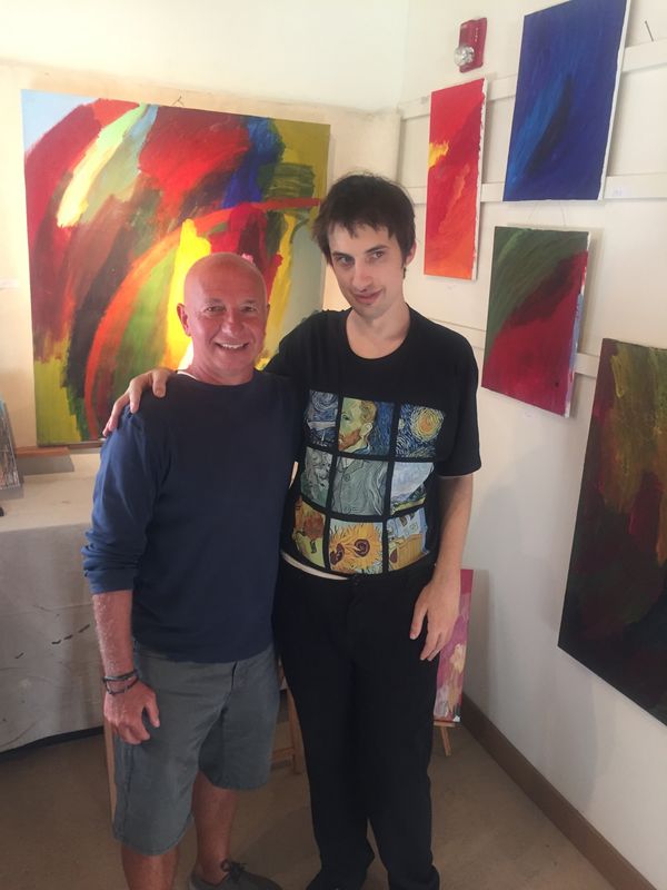 Nick at the last Cambridge Open Studios with his mentor, Randy Wisgow, from the Cardinal Cushing Center.