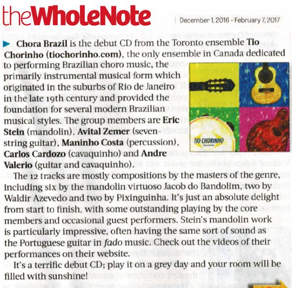 Review of "Chora Brazil" in The Wholenote Magazine - click to view