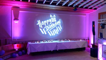 Party DJ Disco - 40th Birrthday at Knoll House, Swanage - Happy Birthday projected onto a wall
