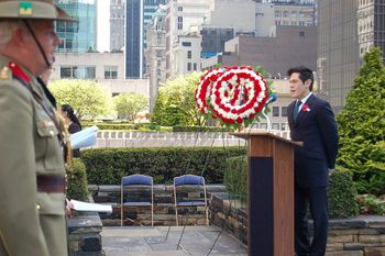 Singing National Anthems at Official Anzac Day Service 2009, Rockefeller Centre, NYC 
