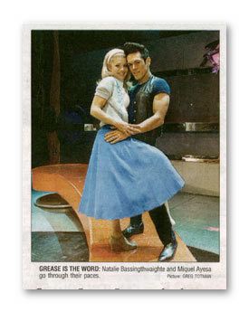 Natalie Bassingthwaighte as 'Sandy' & MiG as 'Danny Zuko' in GREASE
