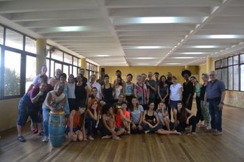 Travelers post rehearsal with the dancers of Danza Contemporanea de Cuba
