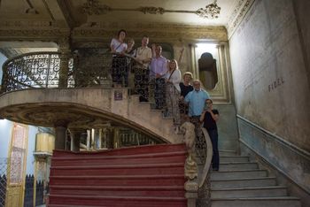 With travelers along a gorgeous staircase in Centro Havana
