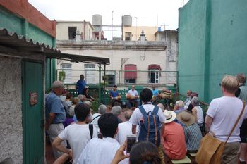 Rooftop batá drum demonstration and travelers from the American Composers Forum
