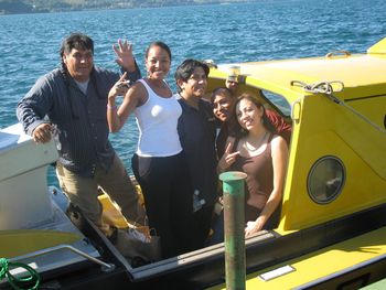 Group relaxing on boat ride, Nino, Radmilla,Javier, Johnny, Ginger
