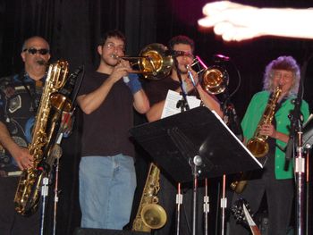 Jeannine performing live with horn section in San Francisco.
