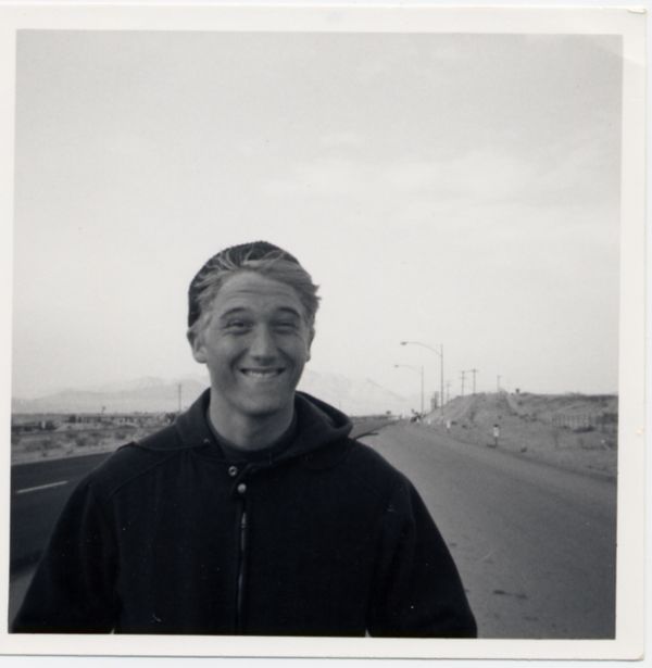 A photo of the author on his actual trip, somewhere in New Mexico in March of 1967. Photo by, Peter Reiter, Chet's traveling buddy.