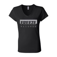 Ladies Black V-Neck - Grey Freeze Logo