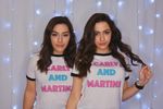 White Carly and Martina T-shirt with Multi-Color Font