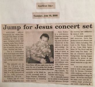 Steve Kuban Concerts: June 16, 2000, Cebu Coliseum. June 17 Iloilo. June 19 USLS Coliseum, Bacolod City
