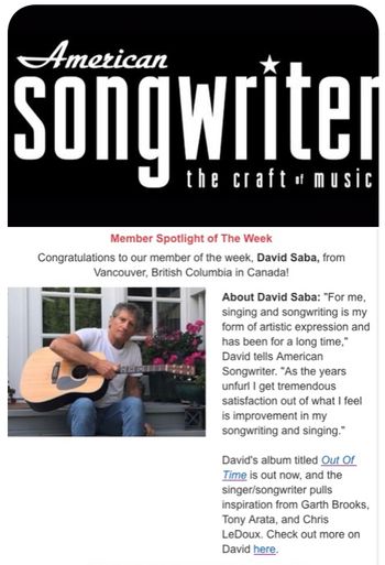 American Songwriter Magazine "Spotlight Of The Week" Feature. September 20 -24 / 2021
