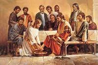 OLE PESE OLE MULUMULUGAVAE Jesus washing the feet of the disciples (John 13:1–17) occurred in the upper room, during the Last Supper.