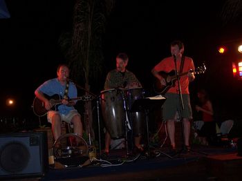 Partying at the East Bay Grille with guest Bernie Schranze on congas.
