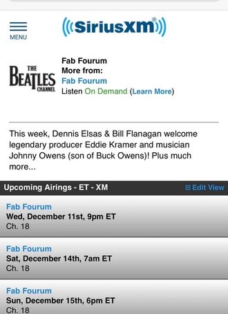 The Beatles Channel Schedule with Johnny Owens