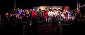 The Cast of the Bakersfield Sound Tribute show during the singing of "Streets of Bakersfield"
