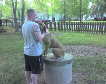 One of the few pictures you'll ever see my husband with one of the dogs...
