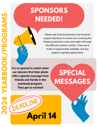 DEADLINE: Yearbook/Program Sponsor and Messages Forms & Payments Due
