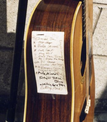 Hermosa Beach, Ramblin’ Jack’s famous Martin D-28 - here’s a shot of his hand-written set list taped to the side.
