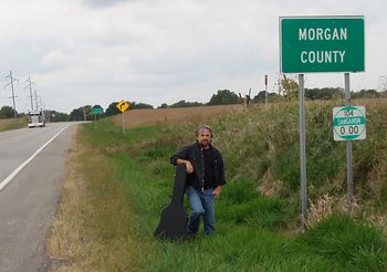 Morgan County line, just east of Jacksonville, Illinois, which is just east of Springfield. This is the Illinois prairie farm country I speak of in my song “Lincoln Penny”.  There is still paternal family bloodline farming this country around the little towns of Franklin and Waverly, just outside of Jacksonville.  The Oxleys, The Rawlings’, The Howsers, The Scholfields.  Soybean country.
