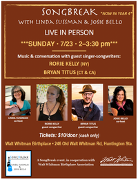 SongBreak "In-Person" Series featuring Rorie Kelly (NY) and Bryan Titus (CT & CA) (co-hosted by Linda Sussman & Josie Bello)