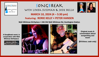 SongBreak featuring singer-songwriters Rorie Kelly and Peter Hansen. Event co-hosted by singer-songwriters Linda Sussman and Josie Bello.