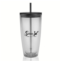  Limited Edition Double Wall Insulation Clear & Black Plastic Tumbler w/Straw + FREE GIFT