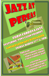 Pereas presents Chris Cordova Jazz with Tony Lujan (Trumpet)