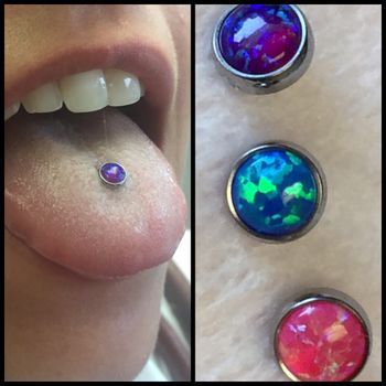 Tongue Piercing w/ Internally Threaded, Synthetic Purple Opal Cabochon by ANATOMETAL©
