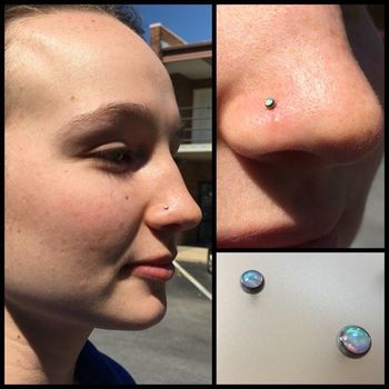 Nostril Piercing w/ Threadless, Synthetic White Opal Cabochon by NeoMetal©
