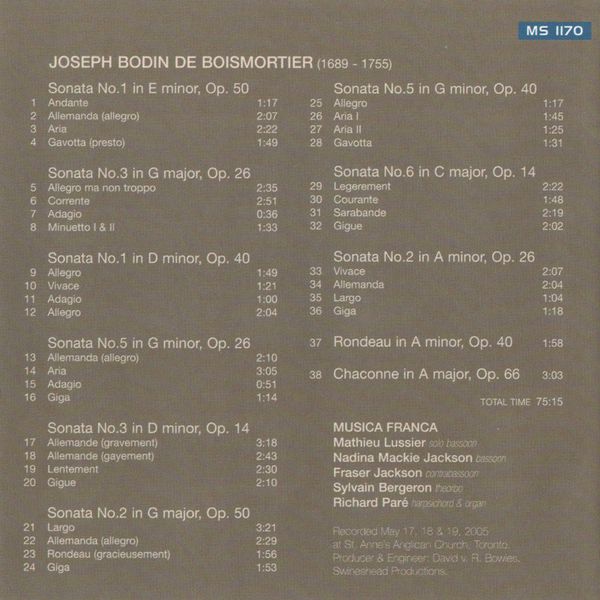 Boismortier: Sonatas for Two Bassoons and Continuo: CD - Fraser Jackson