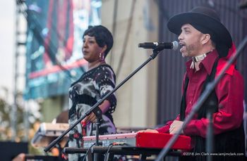 Phunne and Swang gettin' it during The Family Stone's set at Seabreeze Jazz Fest 2018. Photo by Jim Clark Photography
