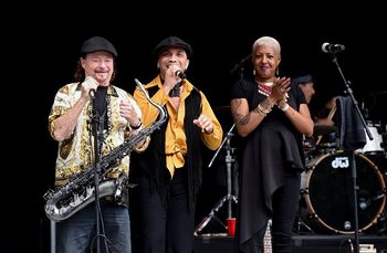 Jerry "Papa J" Martini, Swang , Phunne and Greg Errico of The Family Stone on stage in Syracuse 2017. Photo by Lauren Long.
