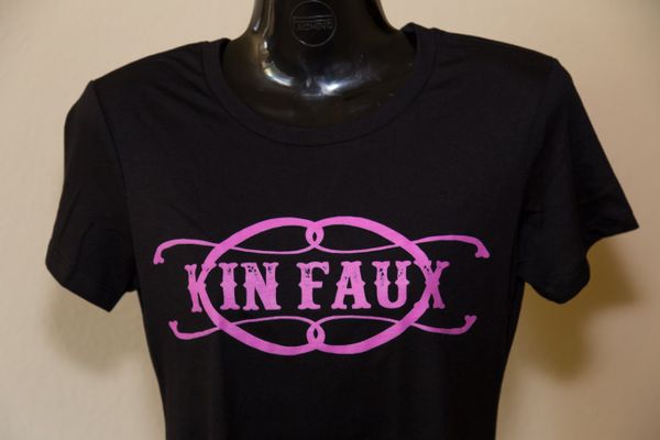 Black ladies' cut shirt with pink classic logo
