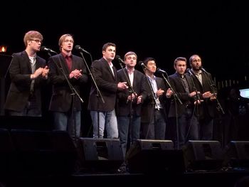 Charlie (middle) with The Limestones of St. Olaf College on "A Prairie Home Companion" in Minneapolis, MN; March 7, 2015.
