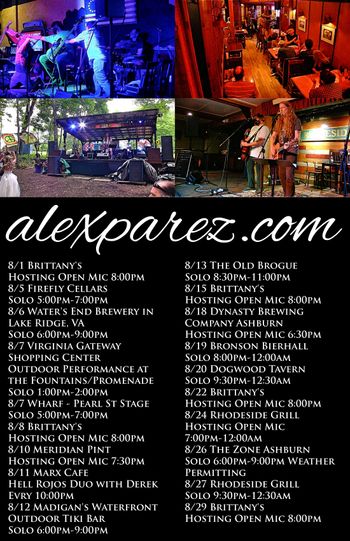 www.alexparez.com/shows Alex The Red Parez aka El Rojo August 2022 Performance Schedule - alexparez.com

