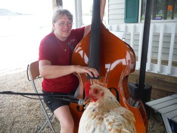 DeeAnn grooving the dawg house base... yes with the chicken
