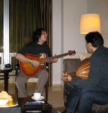 Chris Colby and Rida - predawn jamming at the Shagri-La Hotel in Dubai, UAE.
