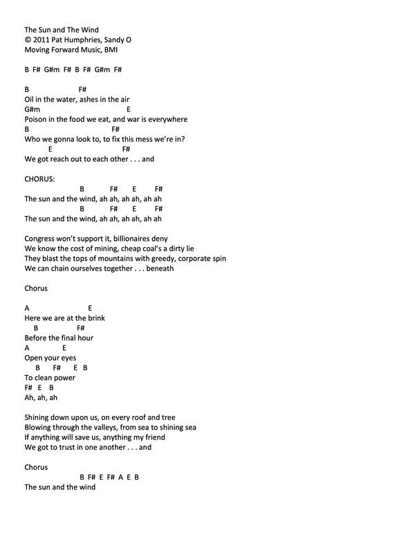 Sun and The Wind - Lyrics and Chords in B